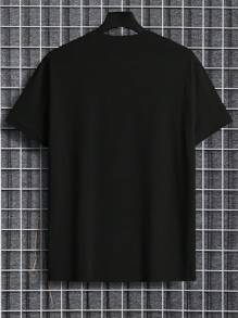 Men's Plus Size Car & Letter Printed T-Shirt - Black - View 2