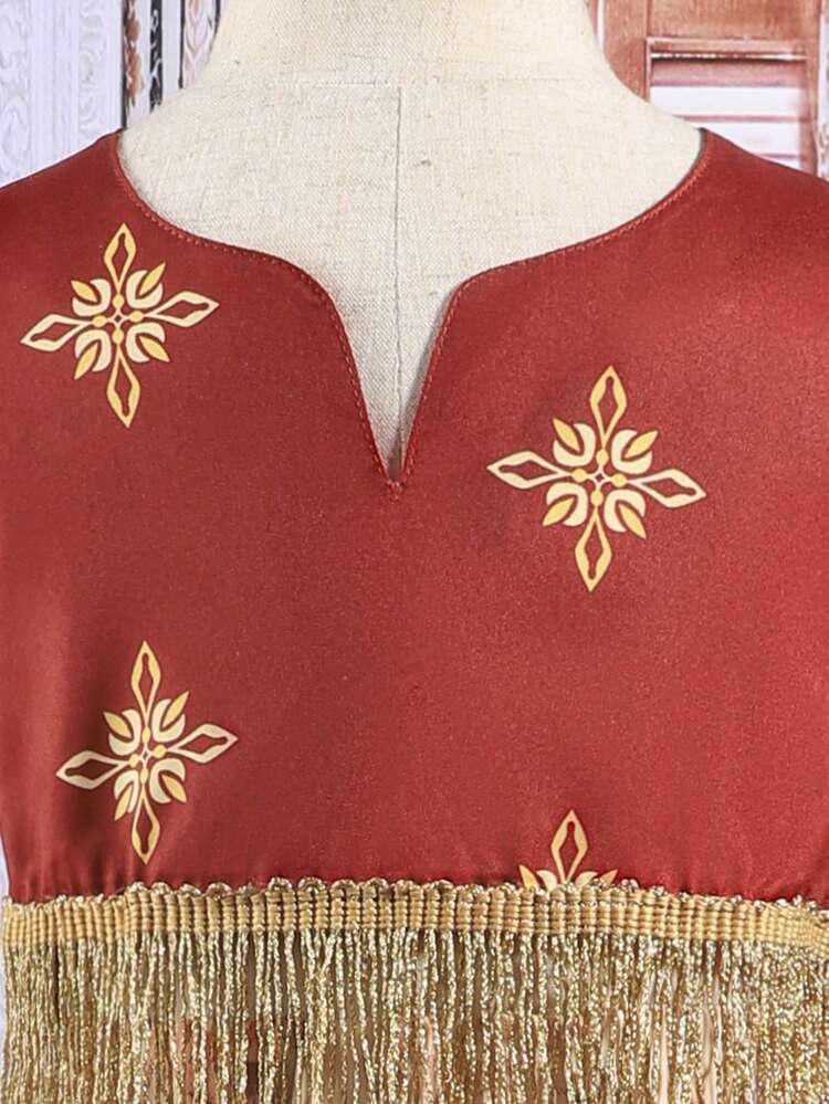 ジュニア用 トップス＆スカートセット 長袖 ゴールドタッセル付き ヴィンテージフラワープリント デイリーウェア