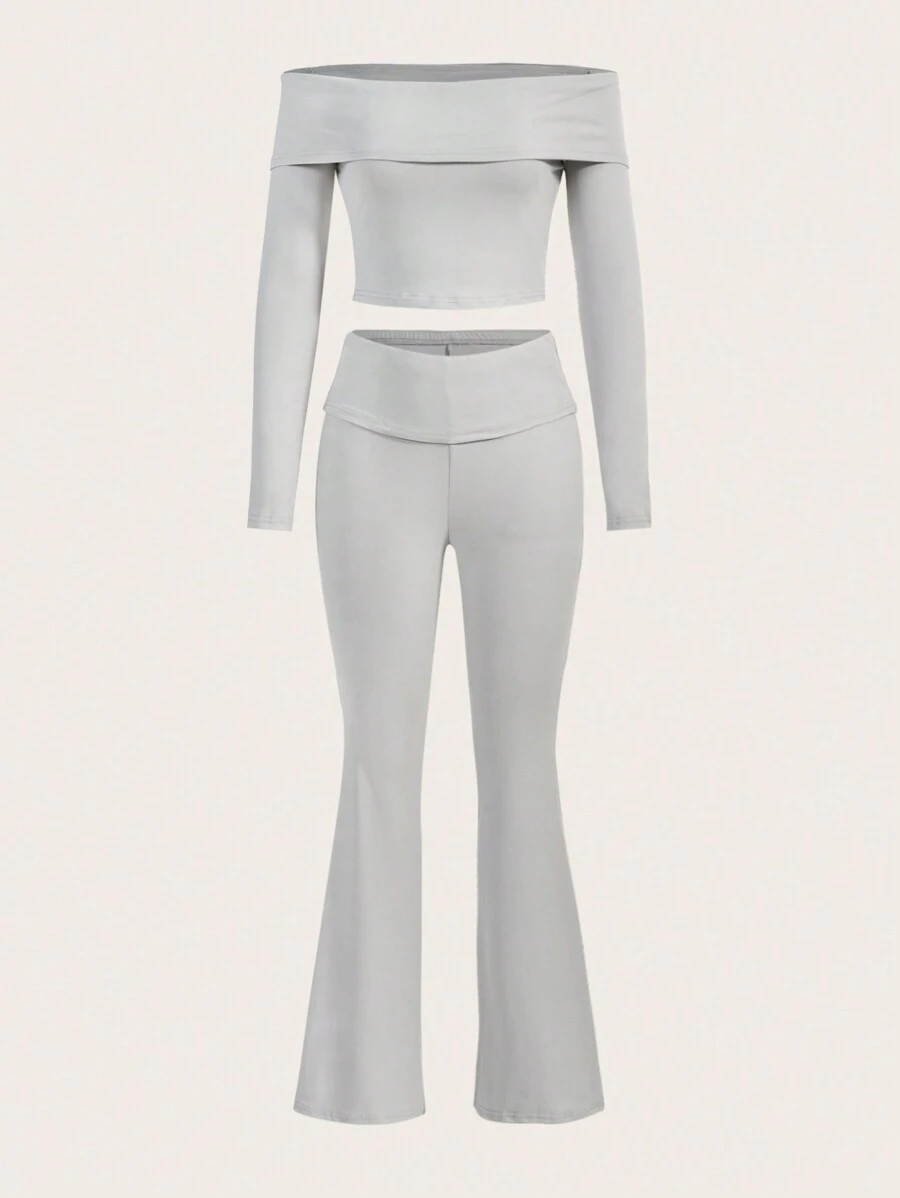 SHEIN EZwear 女款露肩短上衣和褲子兩件套裝