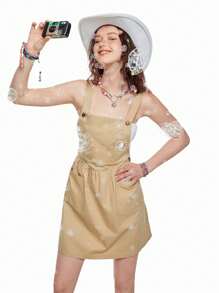 SHEINNeu Robe De Salopette Sans Manches Pour Femme D'été Avec Double Poche - Kaki - Voir 4