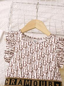 SHEIN 年輕女孩的公主風格,帶有字母印花的優雅網紗禮服 - 彩色 - 查看 3