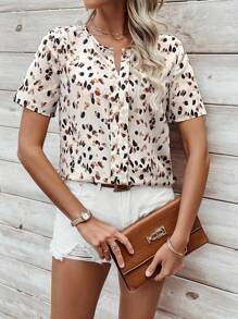 SHEIN LUNE Women's All Over Print Short Sleeve Shirt,Short Sleeve Tops