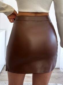 EURMUSE Women's Wrap-Over Pu Skirt - Brown - View 3