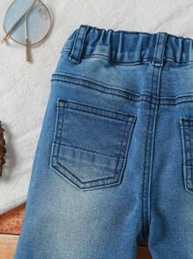 Baby Boy Street-Style Cool Elastic Jeans With Heavy Washed And Slashed Details - Light Wash - View 5