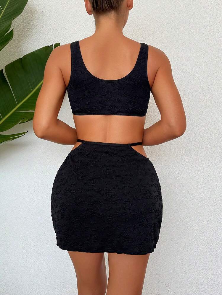 Women's Solid Color Textured Bikini Set Music Festival Summer Beach