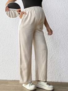 SHEIN Maternity Adjustable Waist Pocket Pants - Apricot - View 1