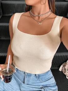 Flirla Rozmiar Plus Jednolity kolor Prążkowana dzianina Topy