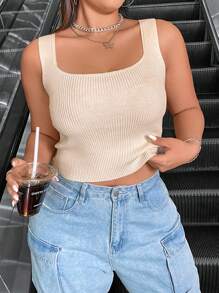 Flirla Rozmiar Plus Jednolity kolor Prążkowana dzianina Topy