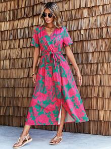SHEIN LUNE 女性花卉印花短袖連衣裙 - 彩色 - 查看 3