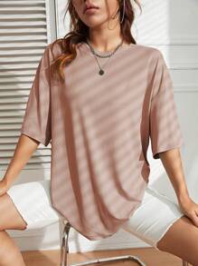 INAWLY Camiseta De Manga Caída De Hombro Con Cuello Redondo - Caqui - Ver 3