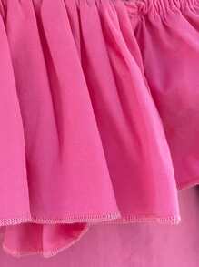 SHEIN Young Girl Urban Fashion One Shoulder Ruffle Hem Dress For Spring/Summer - Hot Pink - View 4