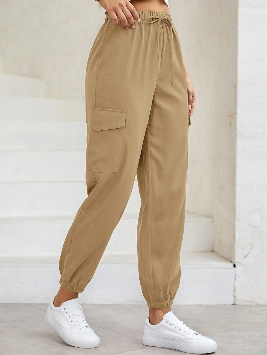 SHEIN LUNE Pantalones De Carga De Color Sólido Para Mujer - Caqui - Ver 1