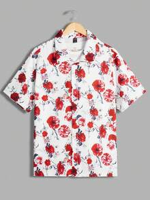 Men's Floral Print Shirt Set - Red - View 8