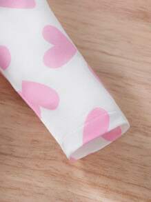 Baby Girl Pink Heart Print Long Sleeve Jumpsuit With Headband 2 Pieces Set For Home Wear - Pink - View 4