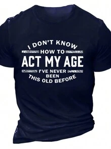 男士标语印花圆领短袖休闲 T 恤