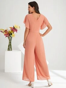 SHEIN Clasi Women's Solid Color Wrap Tie Jumpsuit - Coral Orange - View 2