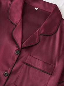 Two-Pieces Pajama Set With Faux Silk Trimmed Lapel Collar, Including Top And Bottom, Fall Winter Clothes