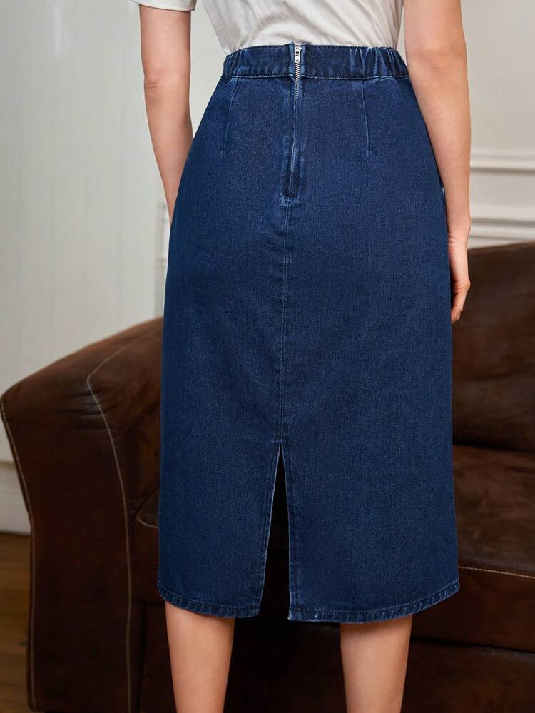 Women's High Waist Denim Skirt With Slit Winter