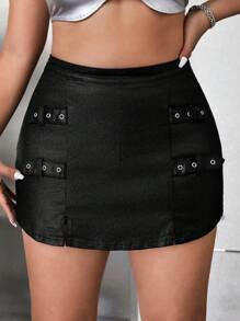 SHEIN ICON Minifalda ajustada de verano para mujer de talla grande con abertura lateral sexy