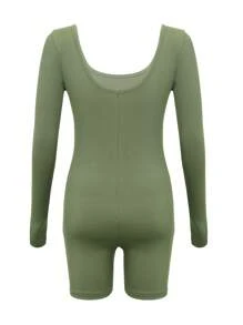 INAWLY Off Shoulder Tay áo dài Quần bó Áo liền quần - xanh quân đội - Xem 2