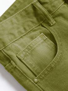 男式复古洗水做旧修身牛仔裤 - 青檸色 - 查看 3