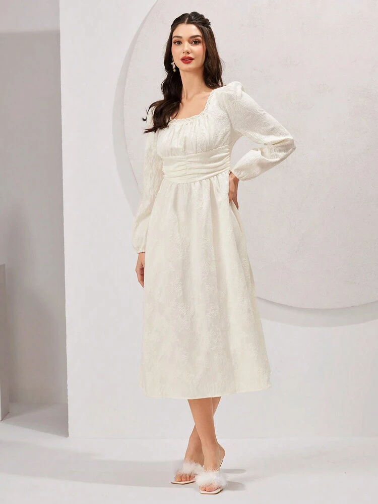 Ladies' Solid Color Textured Lace Hem Dress