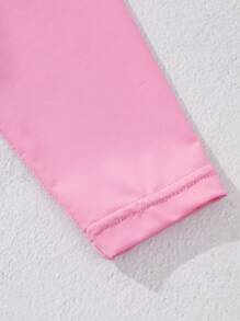 SHEIN Leap Crew Young Girl Knitted Dinosaur Pattern Round Neck Long Sleeve One-Piece Swimsuit - Pink - View 6