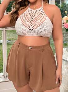 Flirla Top De Punto Halter Ahuecado Para Mujer Talla Grande