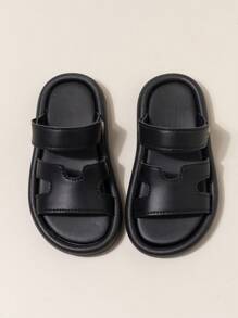 1雙黑色pu貝比涼鞋兒童拖鞋幼兒學步鞋