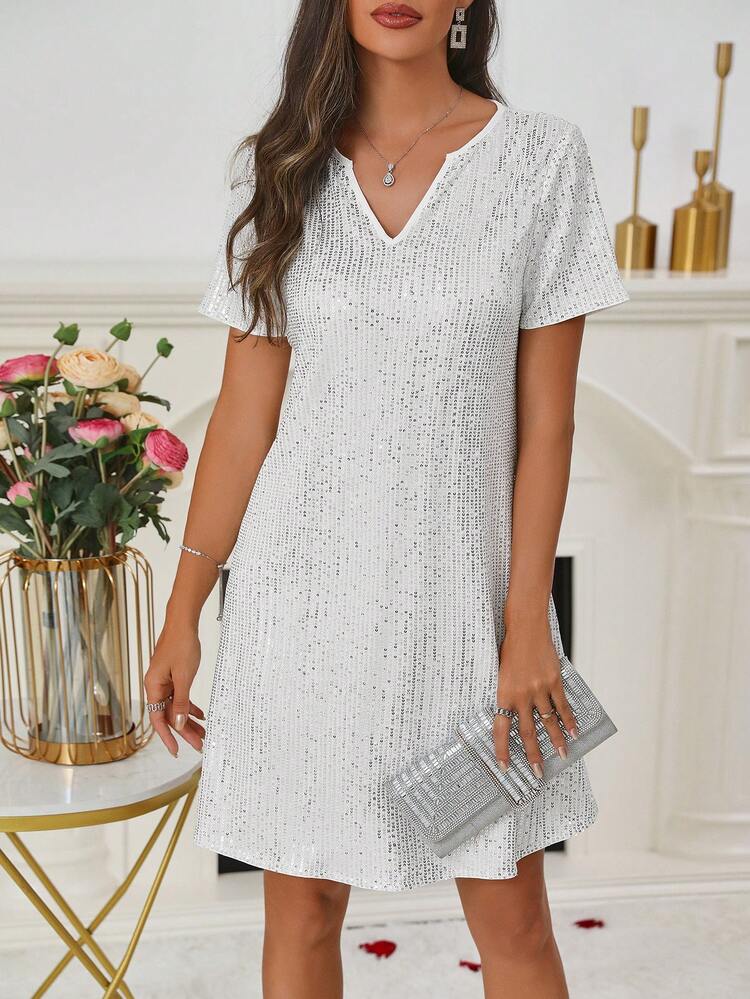 Women's Glittering Notch Neck Bodycon Dress