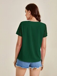 SHEIN Clasi Áo sơ mi chấm bi tay ngắn cho nữ, áo tay ngắn - Màu xanh lá cây đậm - Xem 2