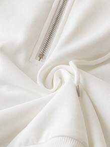 Calvaya Plus Size Half Zip Drop Shoulder Drawstring Sweatshirt - White - View 3