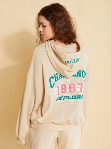 Forever 21 Set Di Felpa Con Cappuccio E Pantaloncini, Stampa Lettera Da Donna Con Cordino