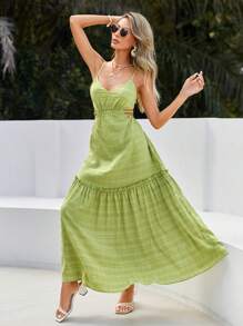 SHEIN VCAY Cami Backless Tie-Front Vacation Dress - Green - View 6