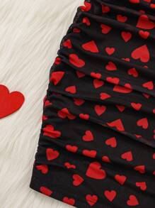 SHEIN Teen Girls' Knit Mesh Heart Pattern Casual Cami Dress - Black - View 4