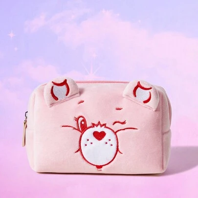 ROMWE X Care Bears Bolsa De Cosméticos Rosa De Peluche En Forma De Oso Para Almacenamiento Y Organización