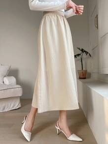 Dazy Designer Chân váy midi màu trơn dành cho nữ - Màu Khaki - Xem 4