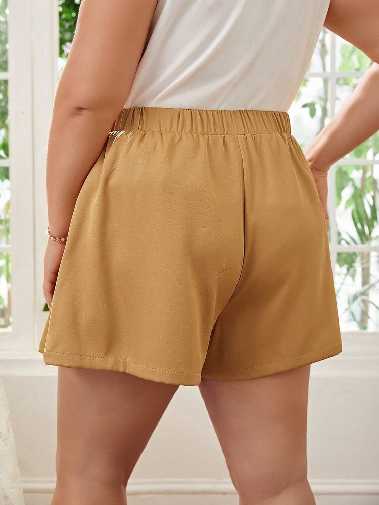Plus Size Wide Leg  Shorts With Slanted Pockets