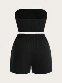 Flirla Kích thước lớn Của phụ nữ Màu thuần Ống ngọn Và Bộ quần short - Nhiều màu - Xem 4