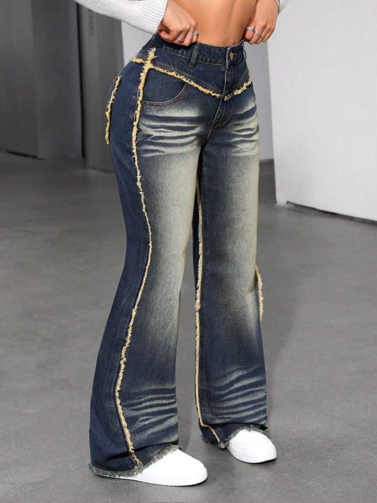 Women's Flare Jeans With Frayed Hem