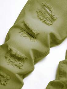 男式复古洗水做旧修身牛仔裤 - 青檸色 - 查看 4