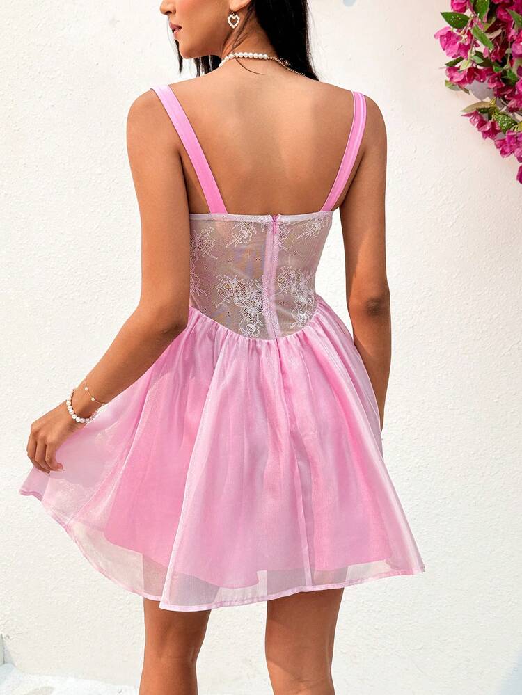Women's Vacation Patchwork Lace Spaghetti Strap Dress