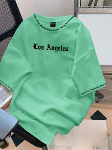 Manfinity Roghcode Solid Color English Letter Printed Short-Sleeved Round Neck T-Shirt, Suitable For Daily Wear, Going Out, Leisure, Sports, School, Travel, Family Gatherings And Other Occasions. Can Be Worn By Both Men And Women, Short-Sleeved T-Shirt, Summer T-Shirt. Multiple T-Shirts Can Be Given As Gifts To Family Members.