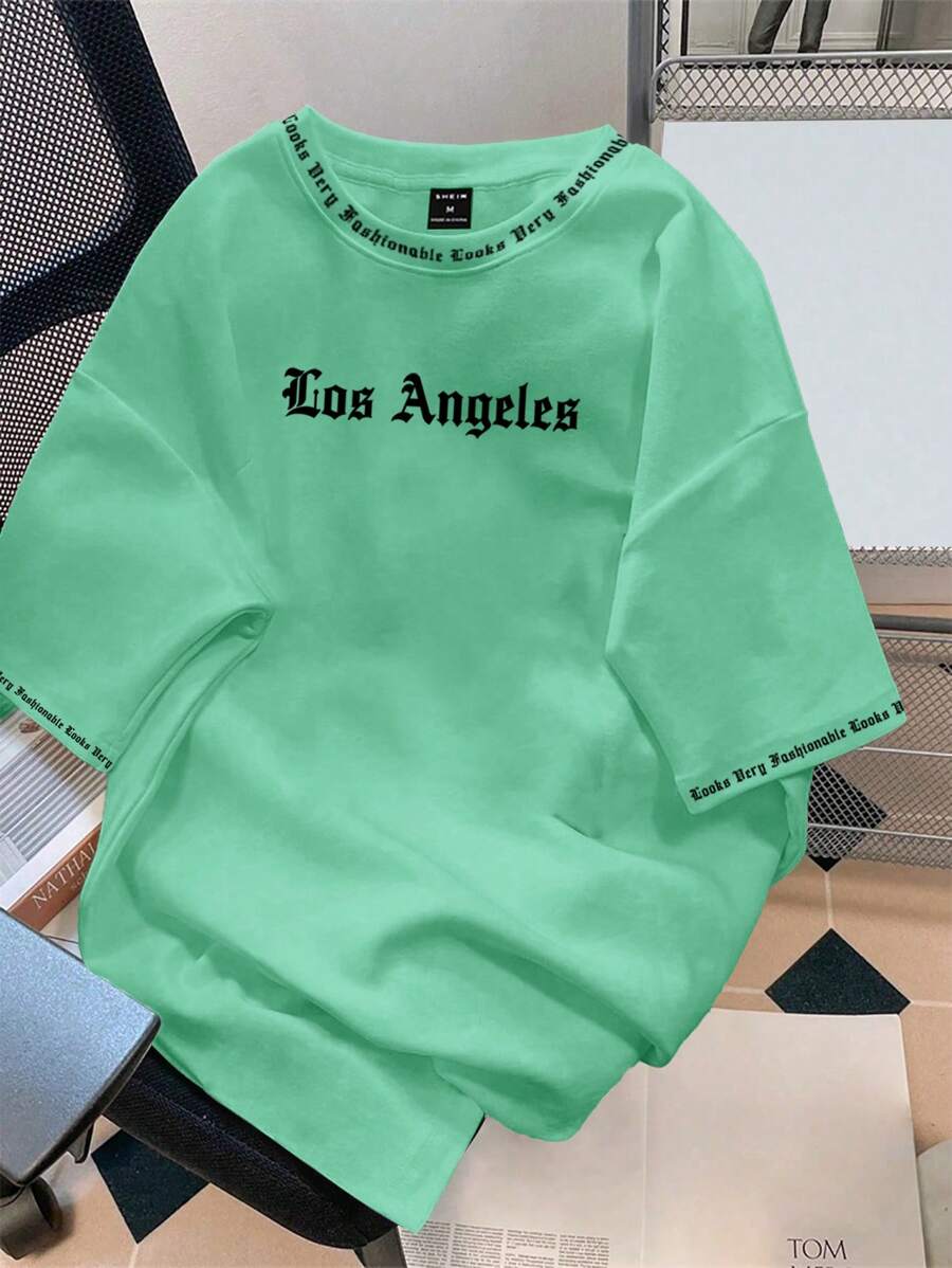 Manfinity Roghcode Solid Color English Letter Printed Short-Sleeved Round Neck T-Shirt, Suitable For Daily Wear, Going Out, Leisure, Sports, School, Travel, Family Gatherings And Other Occasions. Can Be Worn By Both Men And Women, Short-Sleeved T-Shirt, Summer T-Shirt. Multiple T-Shirts Can Be Given As Gifts To Family Members.