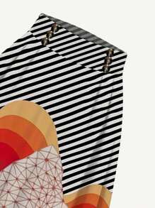 SHEIN Clasi Plus Size Women's Striped Cat Print Skirt Fall - Multicolor - View 3