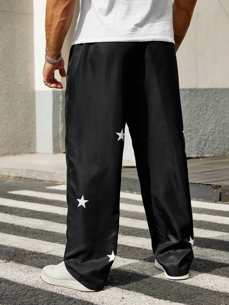 Plus Size Men's Letter And Star Pattern Drawstring Pants