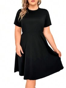 SHEIN LUNE 大碼素色隱藏口袋洋裝 - 黑色 - 查看 3