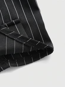 ROMWE PUNK Của phụ nữ Ngực đơn Sọc Áo Bandeau - Đen và trắng - Xem 4