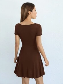SHEIN EZwear 純色針織吊帶連身裙 - 巧克力棕 - 查看 2
