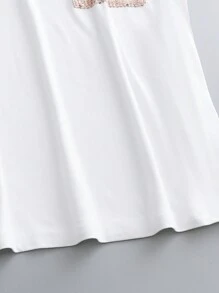 SHEIN LUNE 大碼拼色閃片拼接t卹 - 白色 - 查看 4